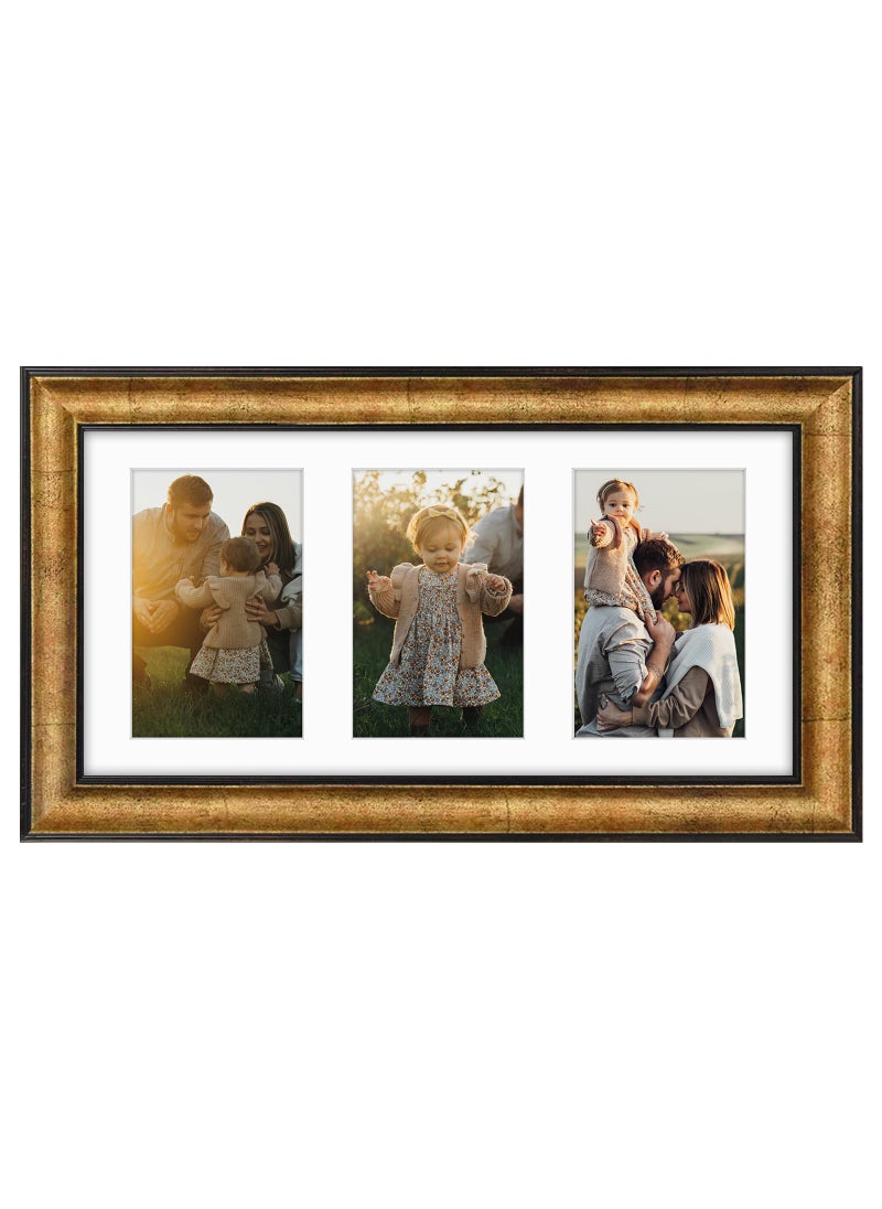 Golden State Art Golden State Art 7x14 Antique Gold Photo Collage Frame with White Mat displays 3 4x6 Pictures  Great for Dad Gifts from Daughter Son 