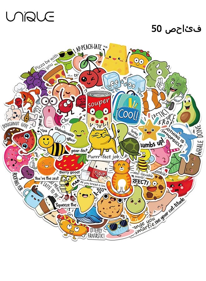 Unique 50Pcs Fruit & Vegetable、Animal Theme Stickers，Vinyl Waterproof Stickers for Water Bottles Laptop Phone Computer Guitar, Gifts for Teens, Girls, Fans - Image 1