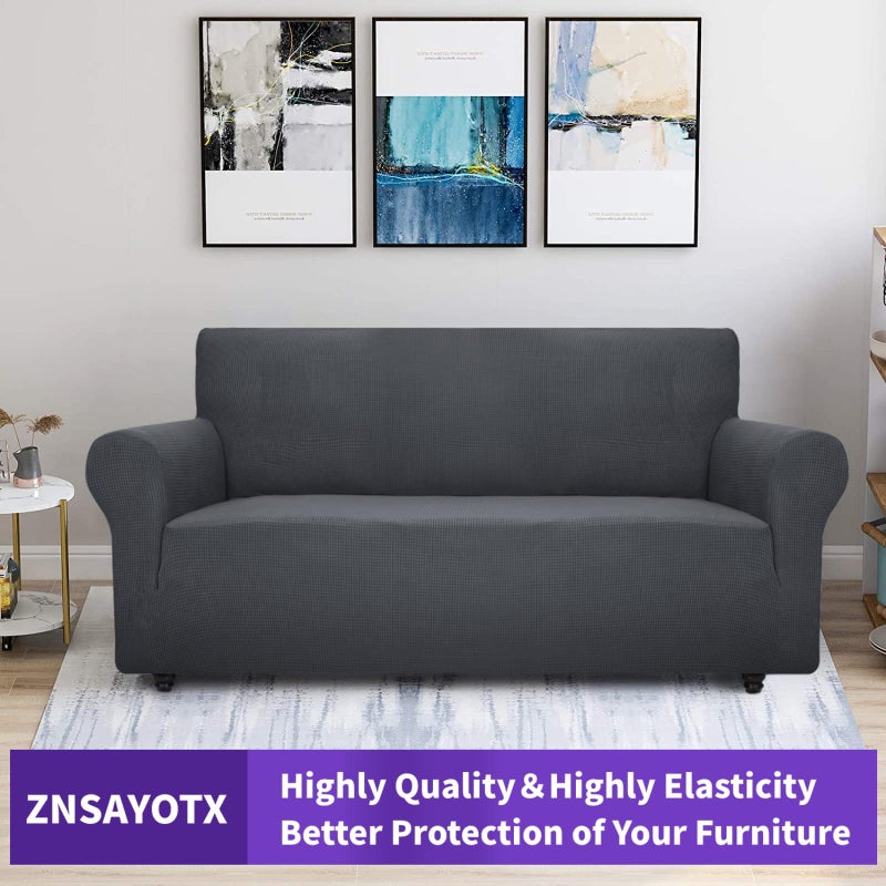ZNSAYOTX Super Stretch Couch Cover (72"-92") Universal Sofa Covers with Elastic Bottom, Dog Cat Pets Friendly Washable Furniture Protector Fitted Sofa Slipcovers Stay in Place (Dark Grey, Sofa) - Image 5