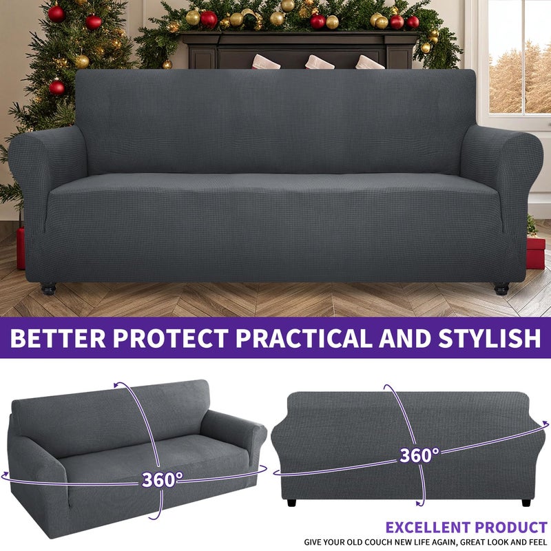 ZNSAYOTX Super Stretch Couch Cover (72"-92") Universal Sofa Covers with Elastic Bottom, Dog Cat Pets Friendly Washable Furniture Protector Fitted Sofa Slipcovers Stay in Place (Dark Grey, Sofa) - Image 2