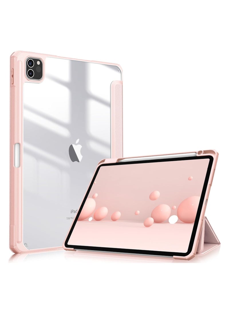 Generic Hybrid Case Compatible with iPad Pro 11 Inch (2022/2021/2020/2018, 4th/3rd/2nd/1st Generation) - Ultra Slim Shockproof Clear Cover w/Pencil Holder, Auto Wake/Sleep(Pink)  - Image 1