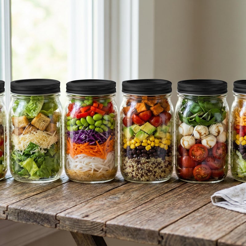 novelinks 32 oz Clear Plastic Jars with Lids, 6 Pack Large Plastic Mason Jars with Lids 32oz, Reusable Quart Containers for Kitchen Organization (6 Pack,Black) - Image 5