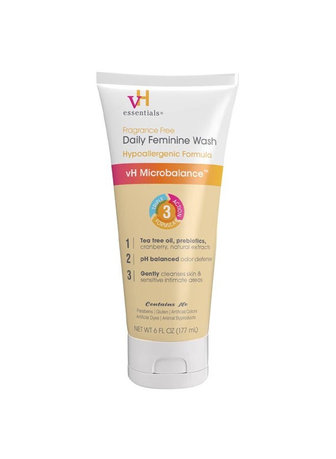 vH Essentials Daily Feminine Wash - 6 Fl Oz - Fragrance-Free, Odor Eliminating Body & Vaginal Wash with Tea Tree Oil, Prebiotics and Lactic Acid for pH Balance, Odor Defense and Vaginal Health - Image 1