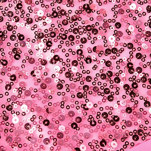 JerrisApparel Little Girls' Sequin Mesh Flower Ball Gown Party Dress Tulle Prom (7, Pink) - Image 5