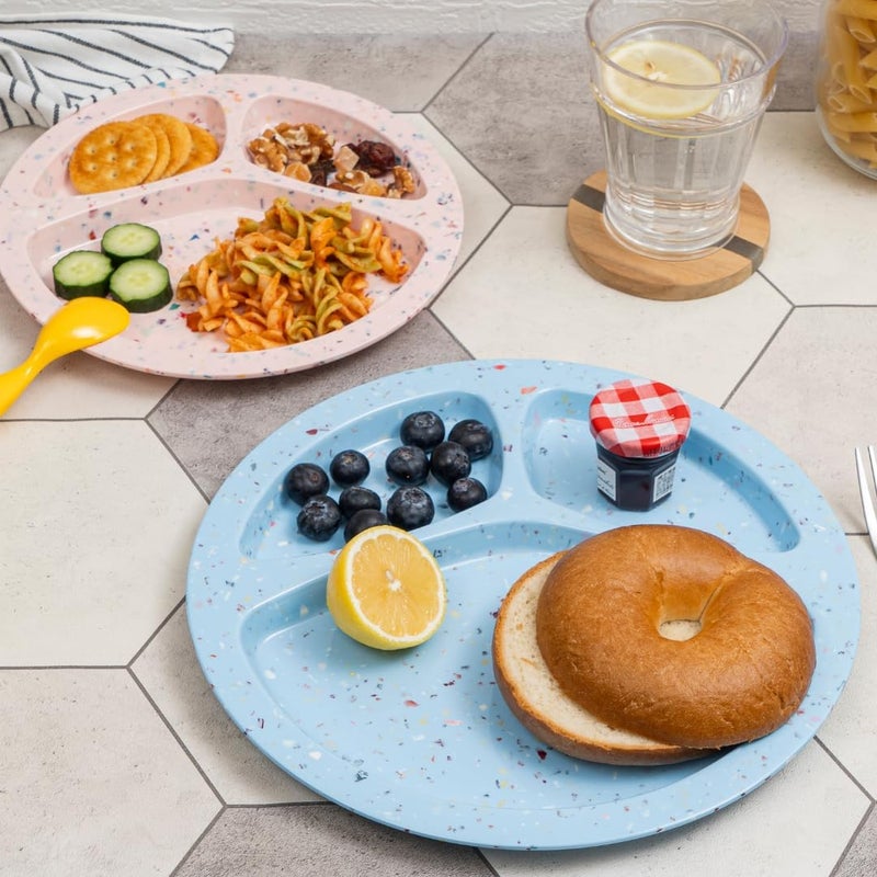 bzyoo 11Inch Divided Plate Set of 2  Confetti Blue 100 Melamine Portion Control Plate for Adults Kids Unbreakable Dishwasher Safe for Camping BBQ - Image 4