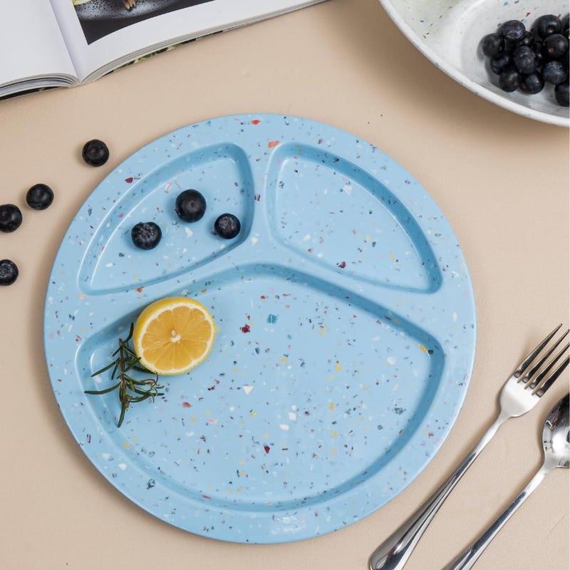 bzyoo 11Inch Divided Plate Set of 2  Confetti Blue 100 Melamine Portion Control Plate for Adults Kids Unbreakable Dishwasher Safe for Camping BBQ - Image 3