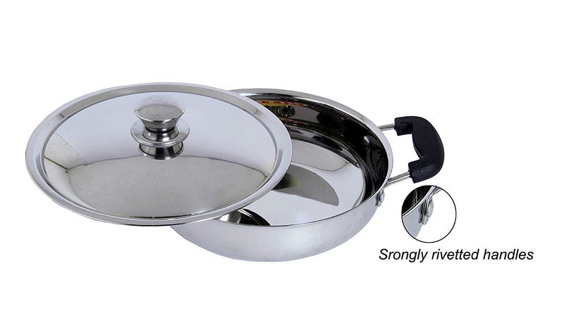 Dharam Paul Traders Stainless Steel Kadai with lid Heavy Bottom for Cooking, Induction Base Kadhai with lid,Sandwich Bottom 1 Piece (1, 2 Litre) - Image 4