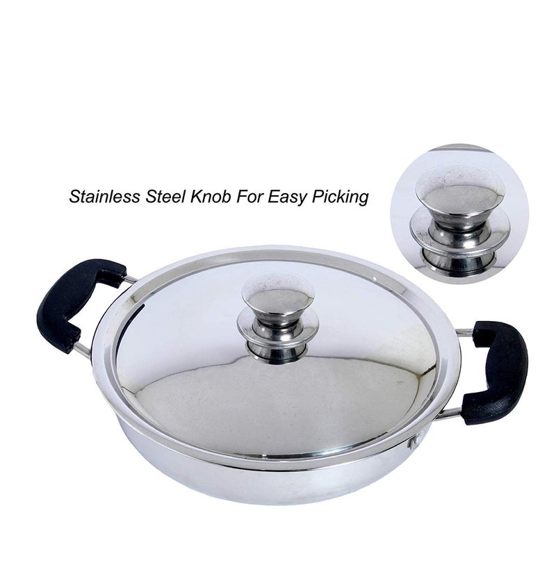 Dharam Paul Traders Stainless Steel Kadai with lid Heavy Bottom for Cooking, Induction Base Kadhai with lid,Sandwich Bottom 1 Piece (1, 2 Litre) - Image 5