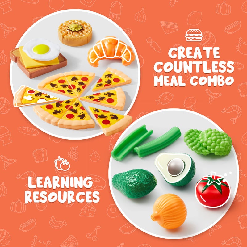 JOYIN Play Food Set 135 Pieces Play Kitchen Set for Market Educational Role Play, Food Playset, Kids Toddlers Toys, Kitchen Accessories Fake Food, Party Favor Christmas Stocking Stuffers - Image 4