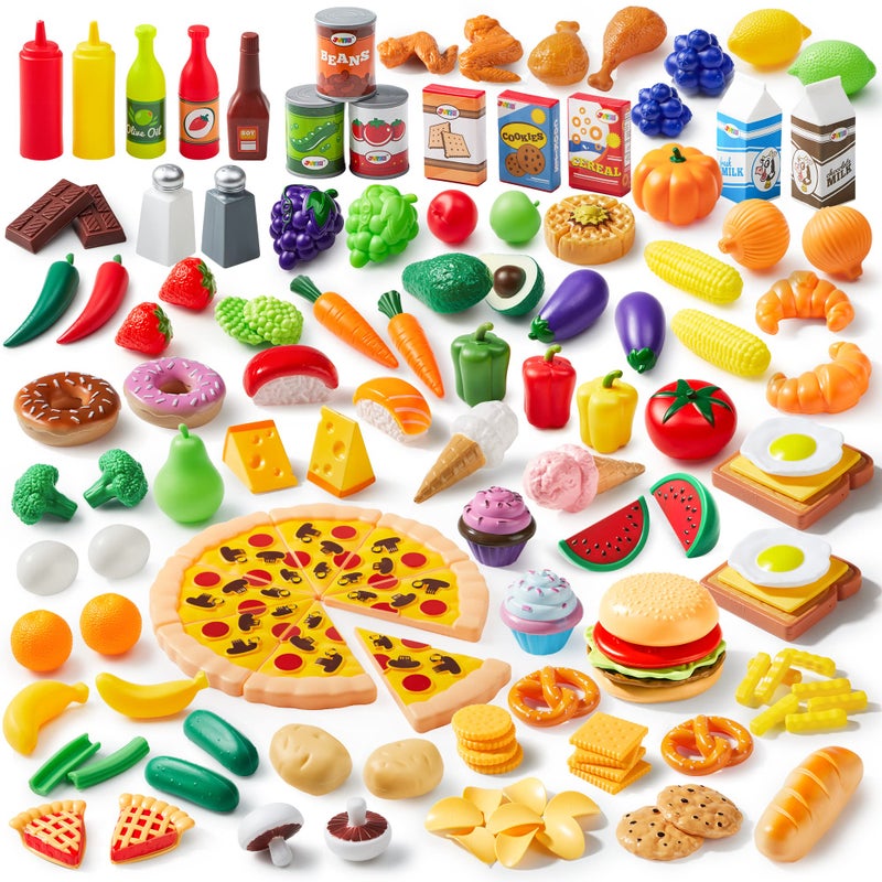 JOYIN Play Food Set 135 Pieces Play Kitchen Set for Market Educational Role Play, Food Playset, Kids Toddlers Toys, Kitchen Accessories Fake Food, Party Favor Christmas Stocking Stuffers - Image 1