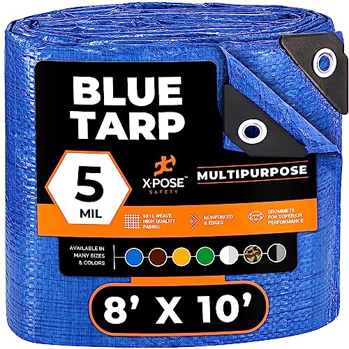 xpose safety Better Blue Poly Tarp 8' x 10' - Multipurpose Protective Cover - Lightweight, Durable, Waterproof, Weather Proof - 5 Mil Thick Polyethylene - by Xpose Safety - Image 1