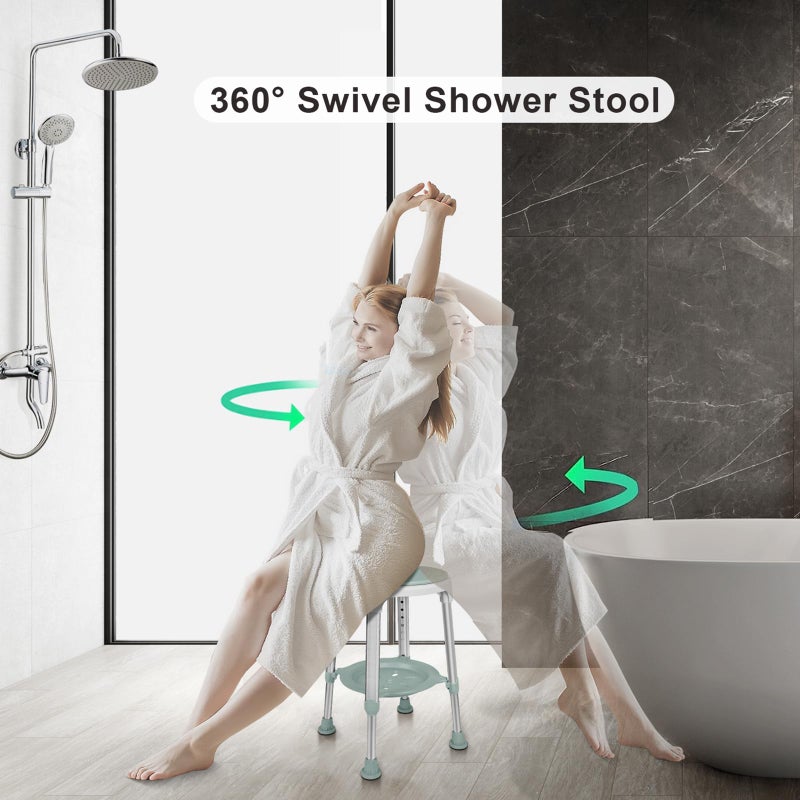 LEACHOI Shower Chair for Inside Shower, FSA/HSA Eligible Swivel Shower Stool 350lbs, Adjustable Tub Chair and Bathroom Stool with Storage Tray for Seniors, Elderly, Bath Handicap & Disabled - Image 2