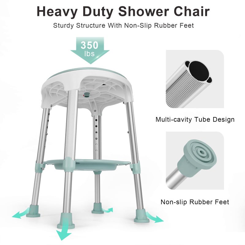 LEACHOI Shower Chair for Inside Shower, FSA/HSA Eligible Swivel Shower Stool 350lbs, Adjustable Tub Chair and Bathroom Stool with Storage Tray for Seniors, Elderly, Bath Handicap & Disabled - Image 3