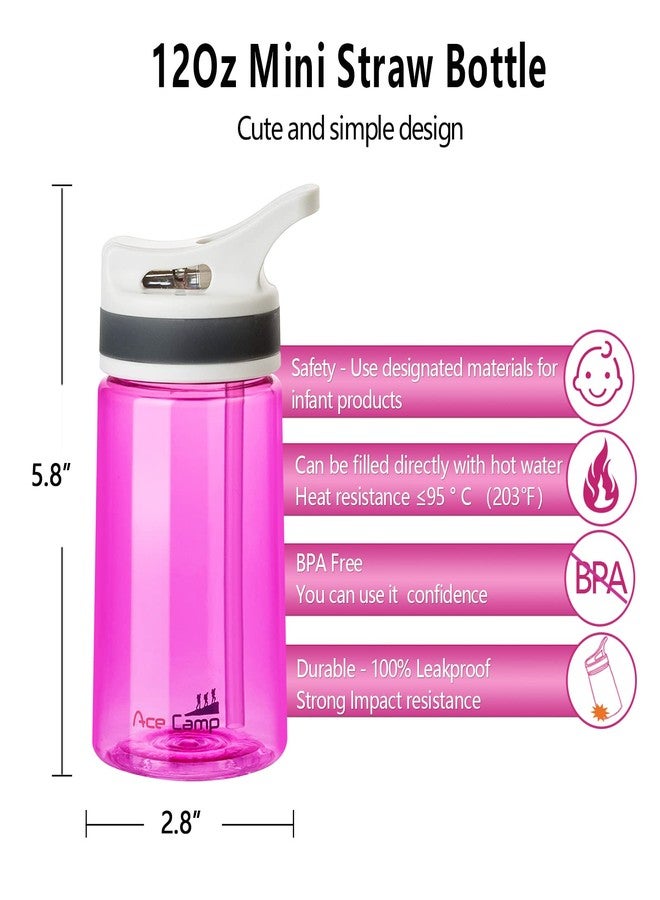 AceCamp 12oz Small Water Bottle 2 Pack with Straw for Kids and Adults BPA Free Tritan Sports Fitness Bottle Leak-Proof Durable Pink 2pcs - Image 4