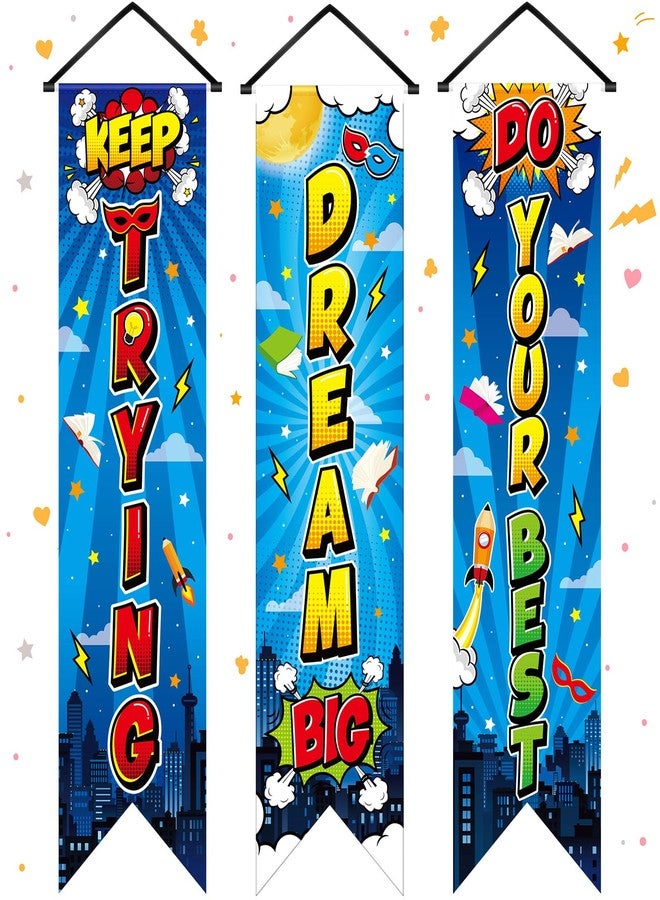 Chiisong 3 Pieces Hero Party Decorations Hero Wall Banners Porch Signs Backdrops Inspirational Cityscape Photography Background for Theme Birthday Party Baby Shower Classroom Decorations - Image 1