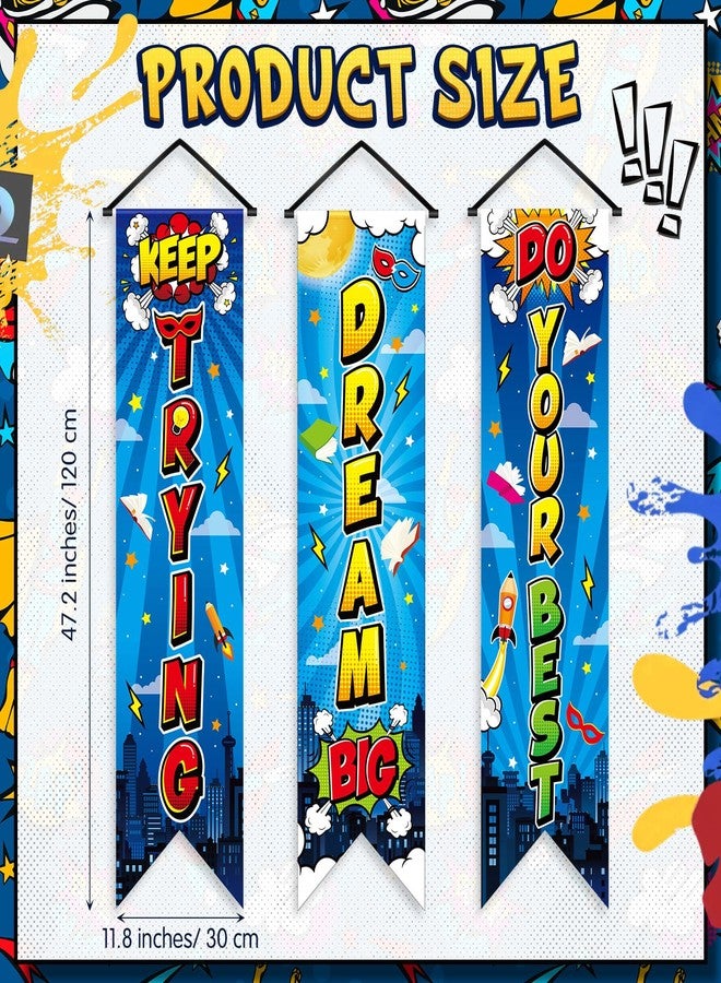 Chiisong 3 Pieces Hero Party Decorations Hero Wall Banners Porch Signs Backdrops Inspirational Cityscape Photography Background for Theme Birthday Party Baby Shower Classroom Decorations - Image 2