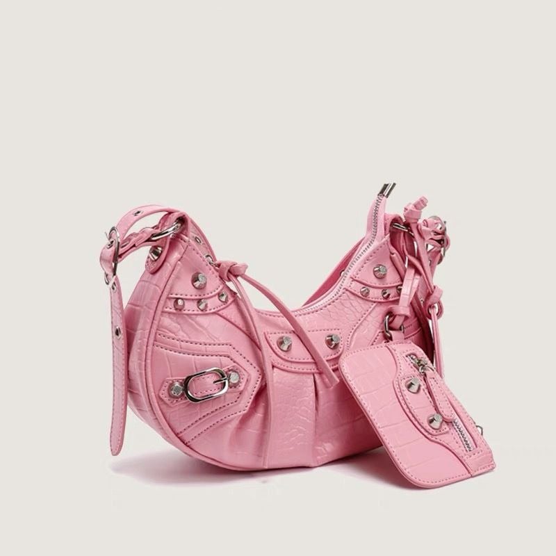 Motorcycle Bag Rivet Tassle Bag Pleated Bag Punk Style Underarm Bag Fashion High-End Sense Shoulder Bag Women'S Bag - Image 1