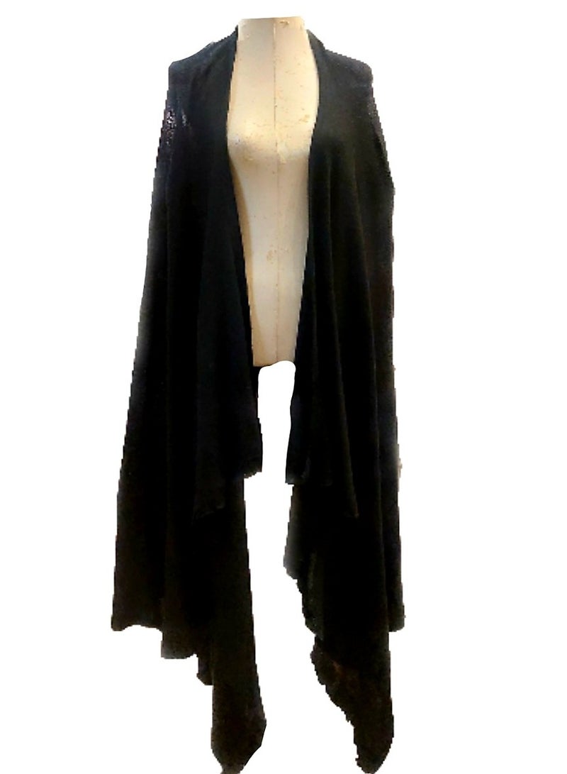 Women black knit winter shawl cape with long sides  - Image 1