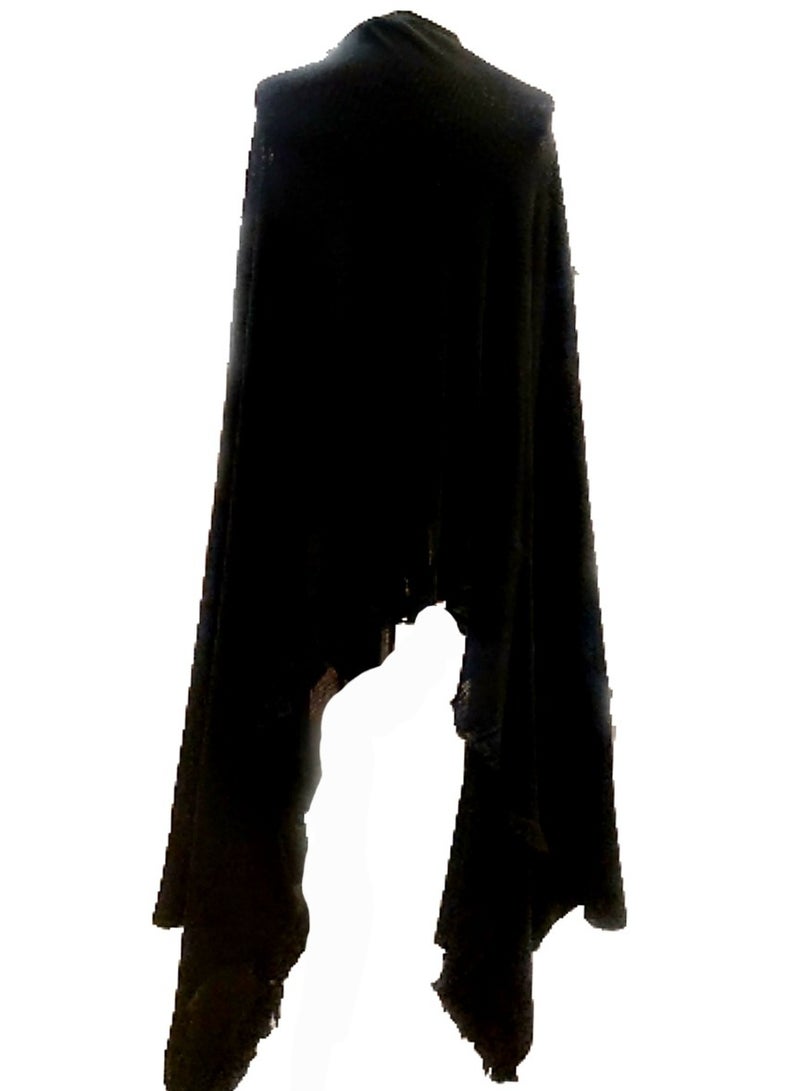 Women black knit winter shawl cape with long sides  - Image 2