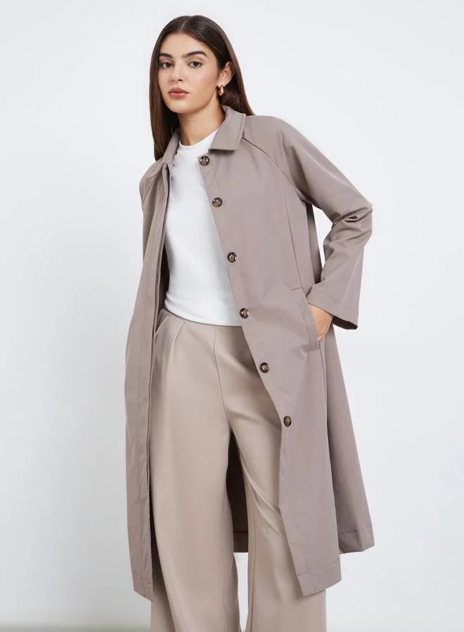 Styli Styli Beige Oversized Button-Front Trench Coat