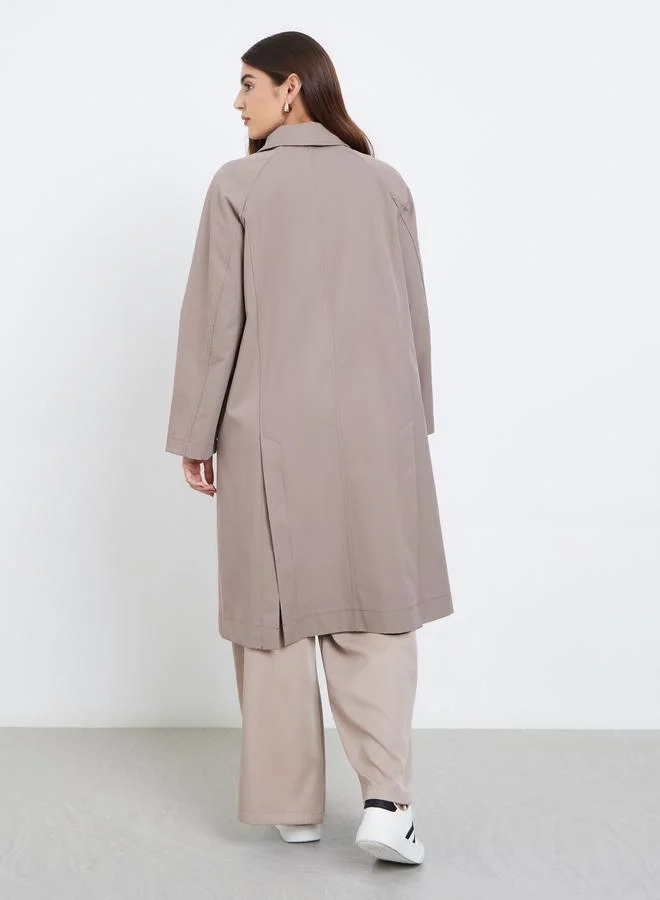 Styli Styli Beige Oversized Button-Front Trench Coat