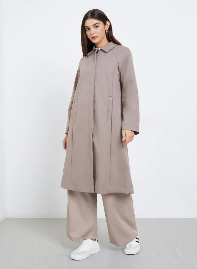 Styli Styli Beige Oversized Button-Front Trench Coat