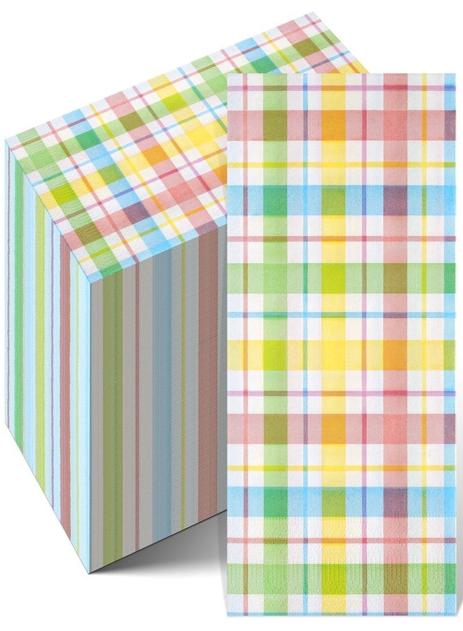 Jectivs 100Pcs Easter Buffalo Plaid Checkered Napkins Decorations,Disposable Spring Pink Blue Yellow Pastel Dinner Hand Paper Napkin for Home Bathroom Wedding Baby Shower Picnic Easter Birthday Party Supplies - Image 1