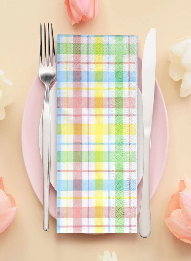 Jectivs 100Pcs Easter Buffalo Plaid Checkered Napkins Decorations,Disposable Spring Pink Blue Yellow Pastel Dinner Hand Paper Napkin for Home Bathroom Wedding Baby Shower Picnic Easter Birthday Party Supplies - Image 3