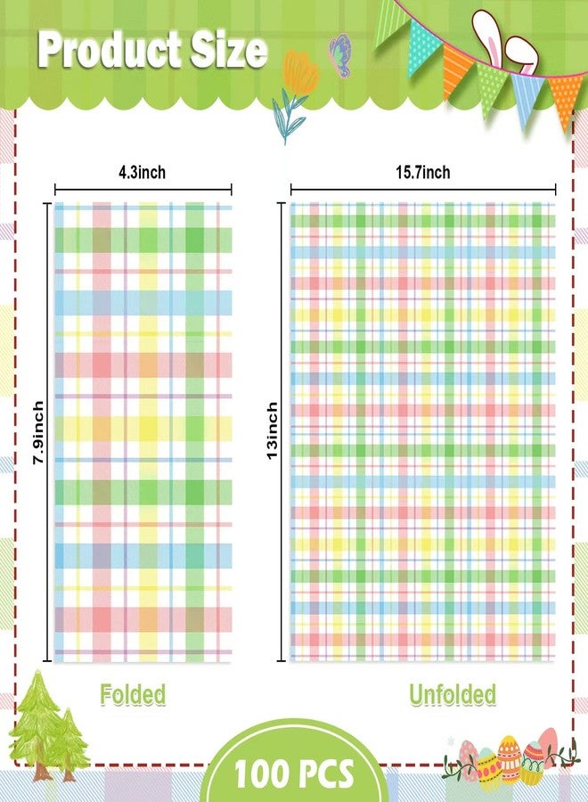 Jectivs 100Pcs Easter Buffalo Plaid Checkered Napkins Decorations,Disposable Spring Pink Blue Yellow Pastel Dinner Hand Paper Napkin for Home Bathroom Wedding Baby Shower Picnic Easter Birthday Party Supplies - Image 2