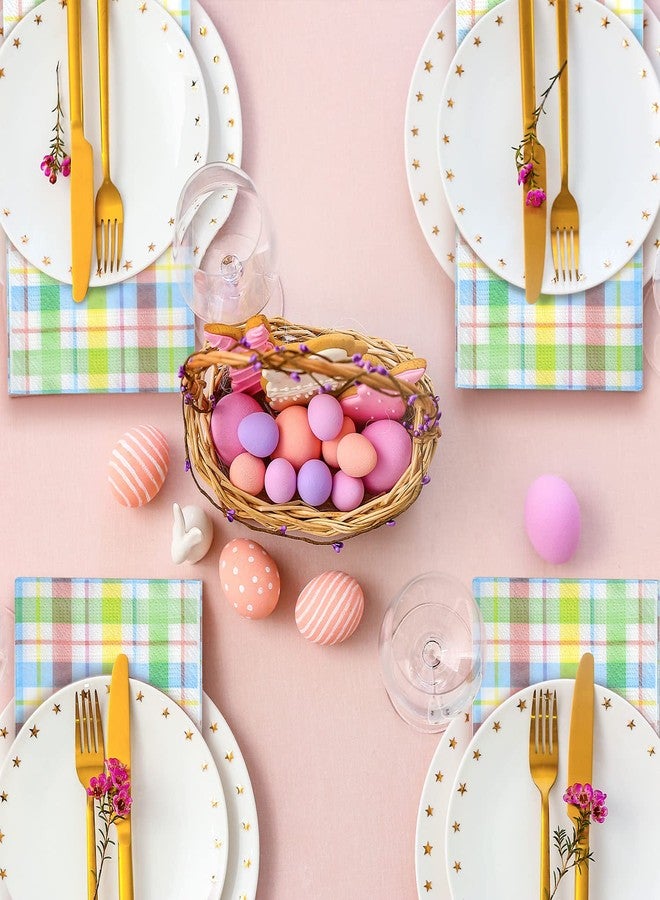 Jectivs 100Pcs Easter Buffalo Plaid Checkered Napkins Decorations,Disposable Spring Pink Blue Yellow Pastel Dinner Hand Paper Napkin for Home Bathroom Wedding Baby Shower Picnic Easter Birthday Party Supplies - Image 5