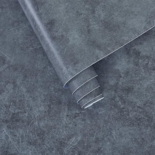 3yecao 16"×118" Thick Dark Blue Grey Concrete Wallpaper Peel and Stick Waterproof Glossy Textured Gray Concrete Contact Paper Vinyl Wrap Self Adhesive Cement Tile Sticker for Countertops Kitchen Walls - Image 1