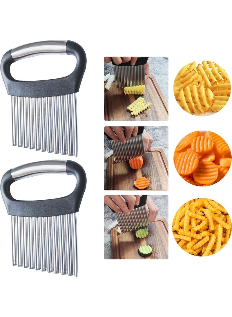 AROAQ Crinkle CutterPack Of  2 Stainless Steel French fry cutter for potatoes Crinkle cutter for veggies Crinkle Wavy Chopper Cutter waffle fry Slicer Potato Carrot Chip - Image 1