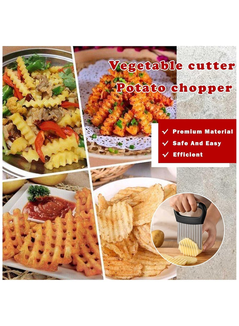 AROAQ Crinkle CutterPack Of  2 Stainless Steel French fry cutter for potatoes Crinkle cutter for veggies Crinkle Wavy Chopper Cutter waffle fry Slicer Potato Carrot Chip - Image 2