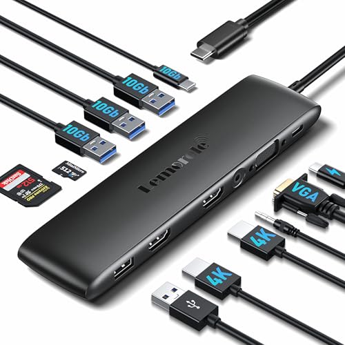 Lemorele 12-in-1 Docking Station 10Gbps, Triple Display with HDMI+VGA, 3 USB-A 3.2 Gen2 Ports, 100W PD Fast Charging, SD/TF Card Slots, Compatible with Dell, Lenovo, Surface Laptops - Image 1