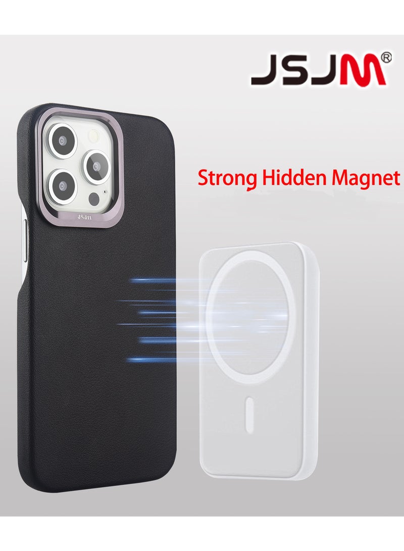 JSJM Magsafe Cover Case for iPhone 16 Pro Full Side Leather iPhone Case Black  - Image 1