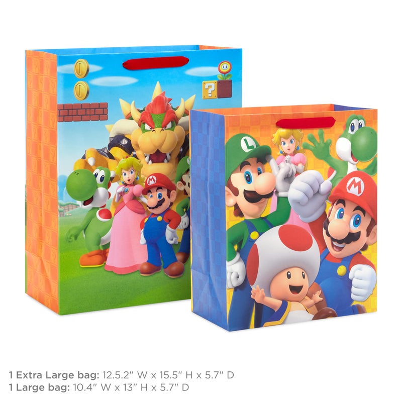 Hallmark Nintendo Super Mario Brothers Gift Bags (1 Large, 1 Extra Large) Luigi, Princess, Yoshi, Toad - Image 3