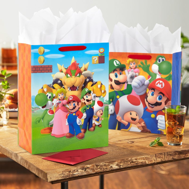 Hallmark Nintendo Super Mario Brothers Gift Bags (1 Large, 1 Extra Large) Luigi, Princess, Yoshi, Toad - Image 2