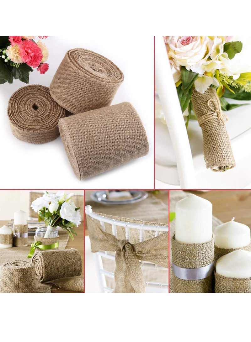 Zikra 2 Rolls Burlap Ribbon Jute Hessian Ribbon Wired Ribbon Wrapping Ribbon for Crafts Decoration Floral Bows Craft (4CM*5M) - Image 4