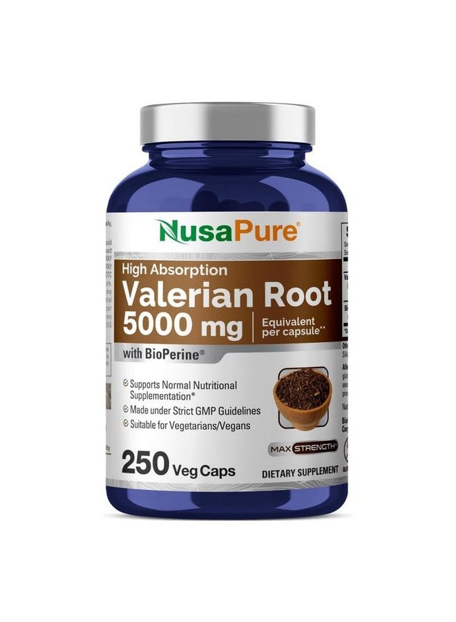 NusaPure Valerian Root 20:1 Extract, 250 mg Equivalent to 5000mg Per Veggie Caps, 250 Count, Vegan, Non-GMO, Bioperine - Image 1