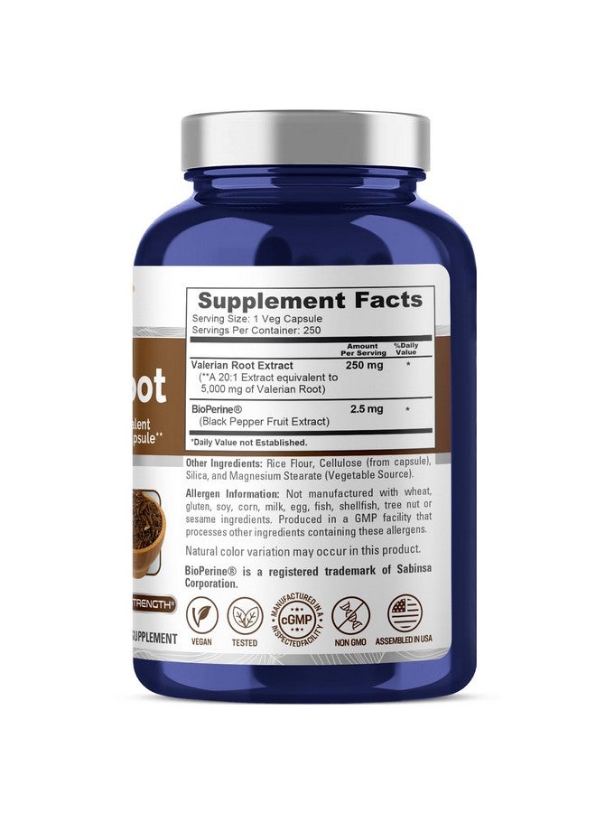 NusaPure Valerian Root 20:1 Extract, 250 mg Equivalent to 5000mg Per Veggie Caps, 250 Count, Vegan, Non-GMO, Bioperine - Image 3