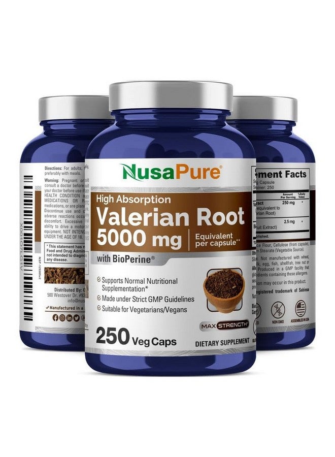 NusaPure Valerian Root 20:1 Extract, 250 mg Equivalent to 5000mg Per Veggie Caps, 250 Count, Vegan, Non-GMO, Bioperine - Image 4