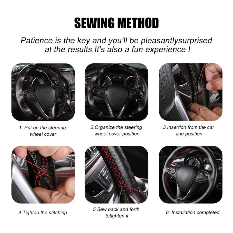 Wevdn Genuine Leather Steering Wheel Cover, Stitch on Wrap, DIY Sewing Steering Wheel Protector, 15 Inch Breathable Non-Slip Steering Wheel Protector, Car Accessories (Black, Full Hole) - Image 5