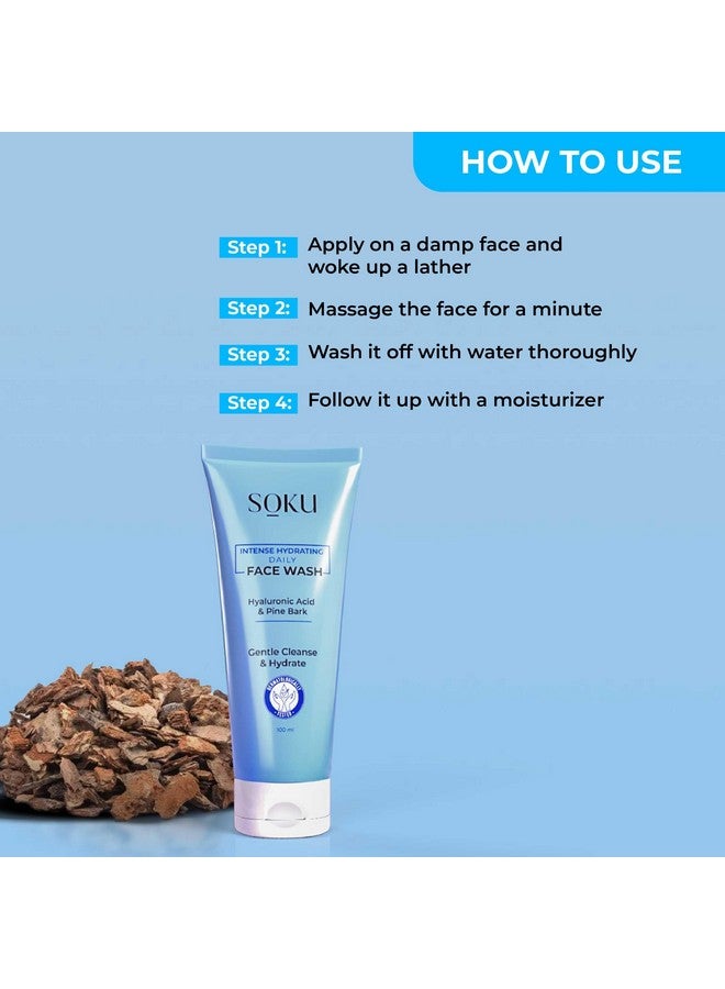 SOKU Intense Hydrating Daily Face Wash | Hyaluronic Acid Booster | Suitable For Dry Skin | Enriched With Pine Bark |Pore Cleansing & Dirt Control | Men & Women - 100 Ml - Image 3
