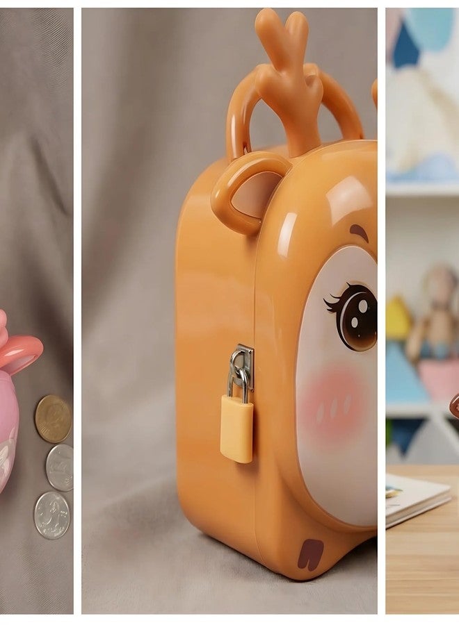 Sajani Cute Cartoon Creative Portable Piggy Bank, Money Saving Box with Combination Lock, Mini Coin Bank Gifts for Boys and Girls, Best Return Gifts for Kids (Pack of 1) (Antler - SkyBlue) - Image 5