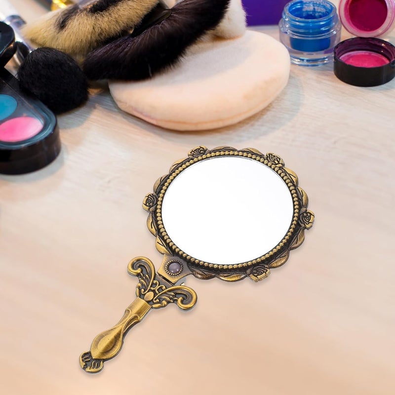 Thea Vintage Handheld Mirror Retro Foldable Metal Portable Cosmetic Mirror for Women Girls Travel Makeup Mirror Hand Mirror Makeup Tool - Image 4