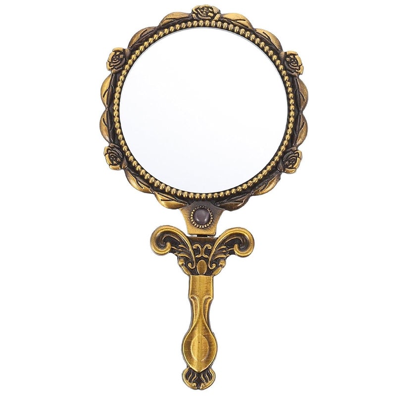 Thea Vintage Handheld Mirror Retro Foldable Metal Portable Cosmetic Mirror for Women Girls Travel Makeup Mirror Hand Mirror Makeup Tool - Image 1