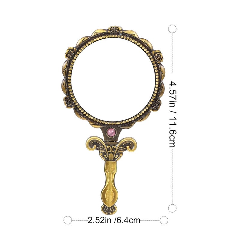 Thea Vintage Handheld Mirror Retro Foldable Metal Portable Cosmetic Mirror for Women Girls Travel Makeup Mirror Hand Mirror Makeup Tool - Image 2