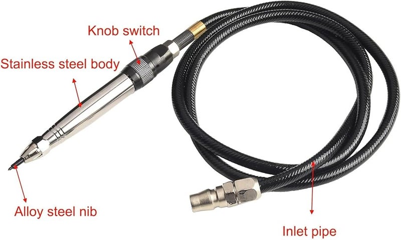 Pneumatic Air Engraving Pen Tool Kit With 0.25 Inch Hose For Metal Wood Plastic Glass - Image 3