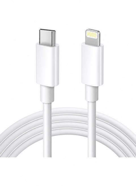 كابل USB-C إلى Lightning - شحن سريع، متوافق مع أجهزة iPad 12، 11، XR، XS، X، 8، 7، 6، 5، SE - أبيض