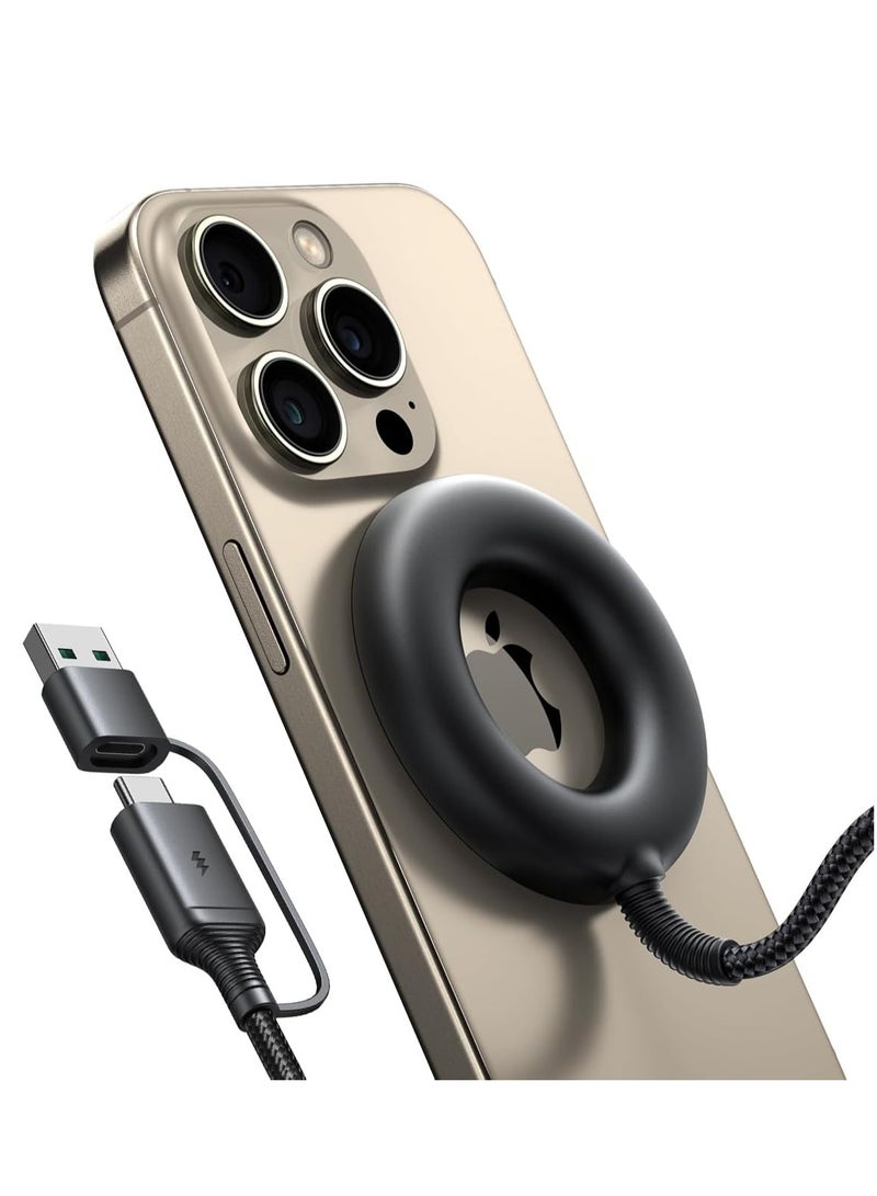 KASTWAVE Magnetic Wireless Charger, Charging Station, Hollow Design Wireless Charger Compatible with MagSafe Charger/iPhone 15/14/13/12 Series, Magnetic Charger Pad, Charger Stand with Dual Ports Braided Cable - Image 1